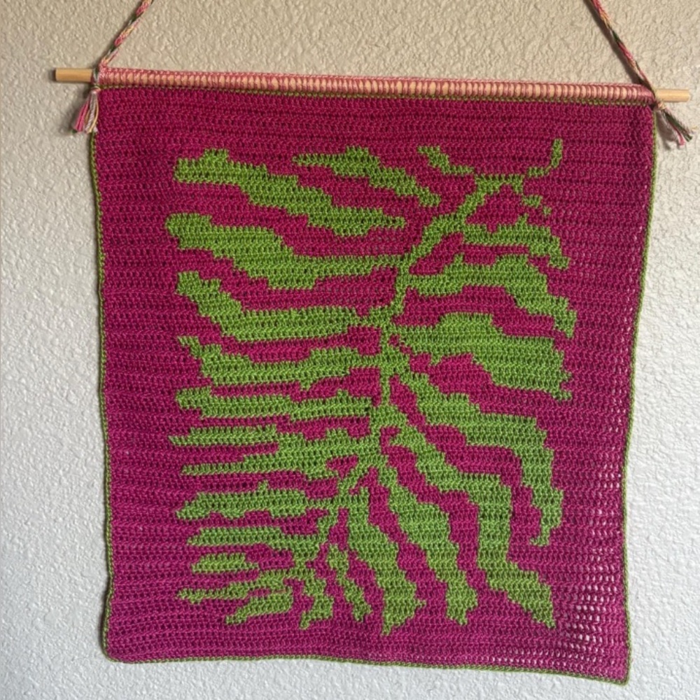Handmade Pink and Green Crochet Wall Hanging